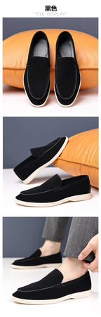 Mens Suede Slip On Loafers Comfortable Lightweight Casual Shoes With White Sole For Daily Wear And Driving Retro Style Simple