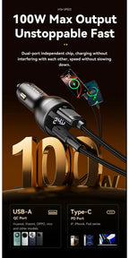 Essager 100W Car Charger USB C Quick Charge PD 45W for iPhone 15 pro 14  Xiaomi Poco Samsung Galaxy S24 Fast Charger Charging