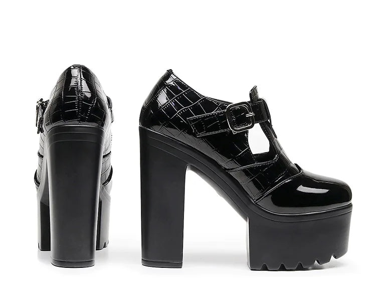 14cm Small Size 32-43 Elegant Patent Leather Mary Janes Chunky Platform Pumps 2025 Spring Block High Heels Shoes for Model Dress