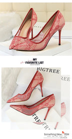 2024 Black Flower Lace Mesh Pumps Women Pointed Toe Shallow Fashion Party Single Shoes Show Thin High Heel Office Shoes