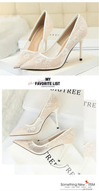 2024 Black Flower Lace Mesh Pumps Women Pointed Toe Shallow Fashion Party Single Shoes Show Thin High Heel Office Shoes