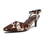 AIYUQI Women Sandals Genuine Leather Summer Women Mid Heels Horse Leather Leopard Print Women Sandals Large Size Pointed Toe