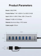 CABLETIME 7 IN 1 USB A Hub USB C HUB USB 3.0 5Gbps Fast Data Transfer Aluminum Durable Shell for Laptop Mac TV Hard Drive C HUB