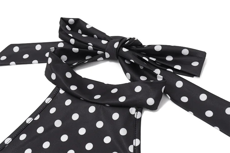 Polka Dot Elegant Off Shoulder Sleeveless Backless High Waist Halter Mini Dress Y2K Summer Fashion Club Party Vestidos