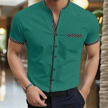 Men's shirt new 3D printed shirt Men's business office wear Men's short sleeve fashion casual breathable fabric XS-6XL