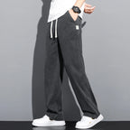 Summer Thin Soft Lyocell Fabric Jeans Men Loose Straight Wide Leg Pants Drawstring Elastic Waist Casual Trousers Plus Size M-5XL