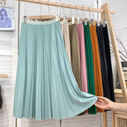 2026 Elegant High Waist Pleated Skirt for Women Mid-long Midi Skirt Female High Quality Black Saia