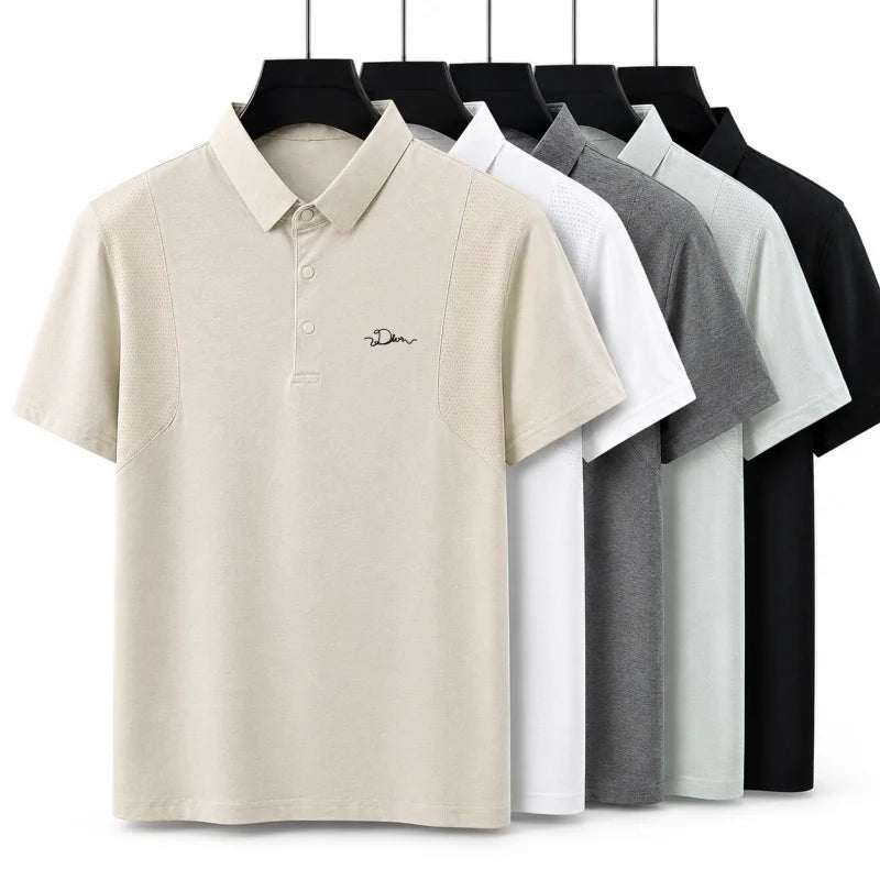 men's summer short sleeved sports polo shirt letter printed breathable t-shirt with air holes casual fashionable men's clothing