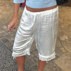 Tossy Y2K Satin Lace Capris Women Low Waist Bloomer Shorts Summer Vintage Coquette Aesthetic Bermuda Shorts Knee Length Pants