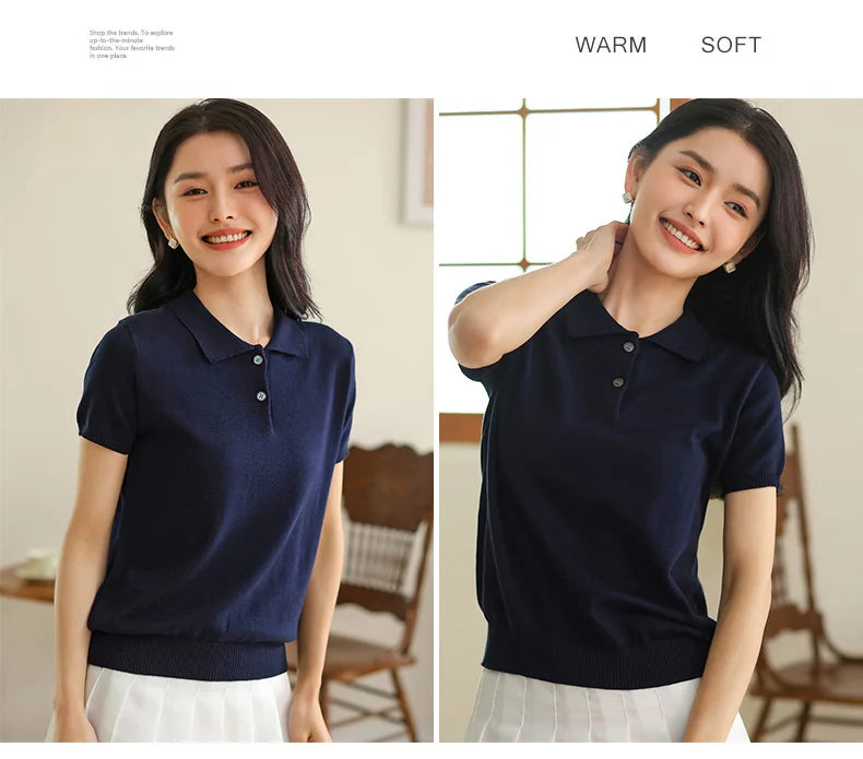 100% Cotton Women POLO Collar Casual Top T-shirt luxury designer clothing woman plus size clearance sale