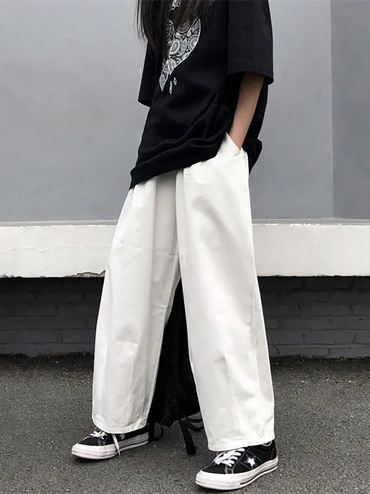 Spring Summer White Cotton Baggy Pants Men Y2k Straight Casual Trousers Loose Wide leg Cargo Pants Male Korean Fashion