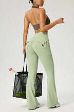 TRY TO BN Yoga Pants Pocket Back Flare Leggings Sports Fitness High Waisted Scrunch Leggings Workout Trousers Gym Woman Clothing
