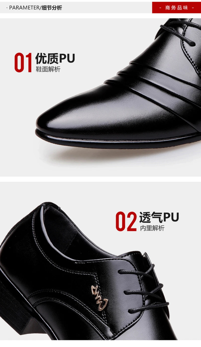Mens Black Genuine Leather Cap Toe Lace Up Formal Business Office Groom Wedding Daily Wear Dress Shoes British Style Fashion