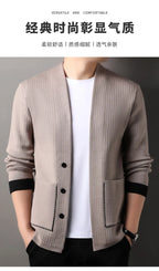 Solid Color Men's Knitted Cardigan Spring Autumn New Fashion Casual Wearable Sweater Middle-aged Coat