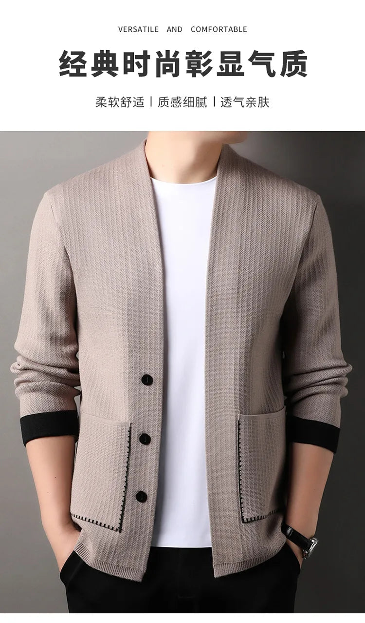 Solid Color Men's Knitted Cardigan Spring Autumn New Fashion Casual Wearable Sweater Middle-aged Coat
