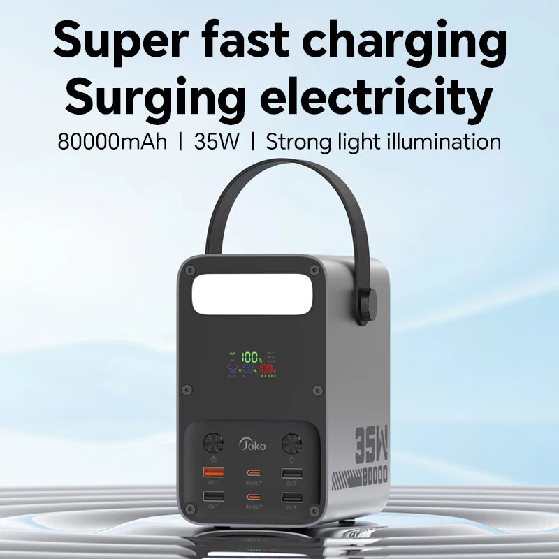 80000mAh Power Bank PD 35W Large Capacity QC 22.5W Fast Charge  Metal Portable Spare Auxiliary Battery With LCD Powerbanks Pack