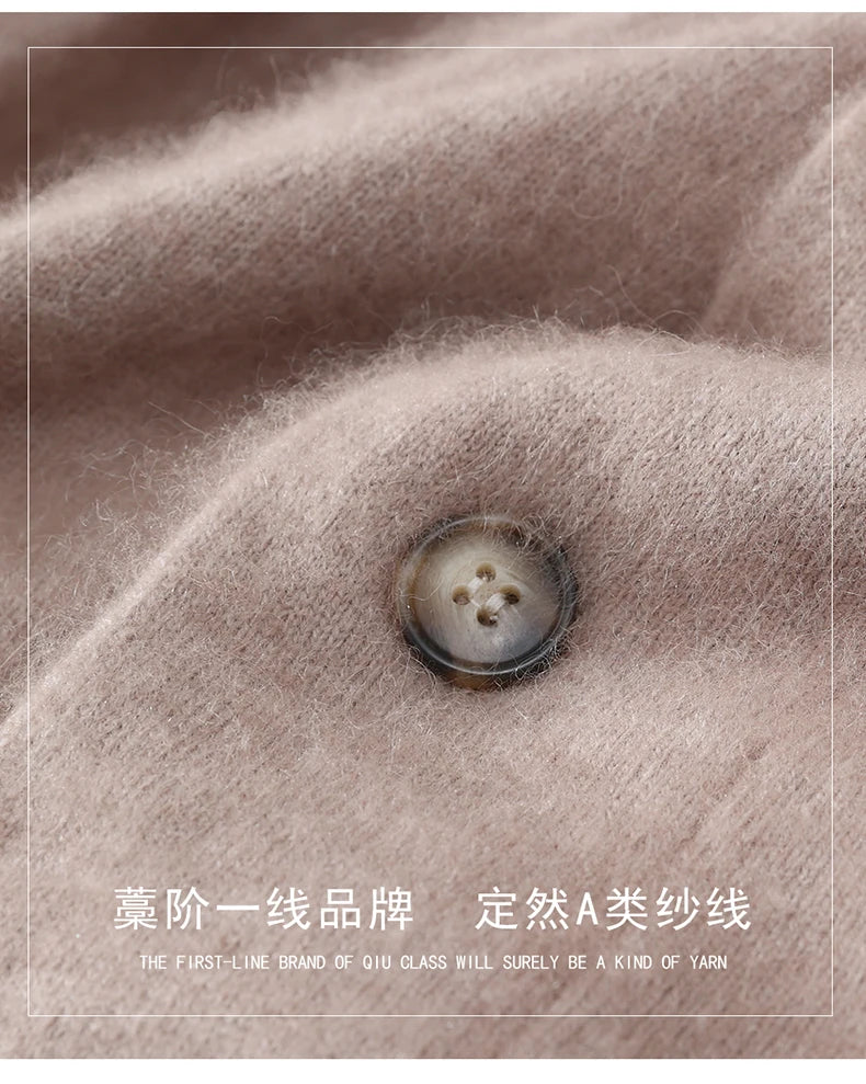 New Mink Wool Cardigan Men's Padded Sweater Coat Business Casual Knitted Cashmere Sweater Coat