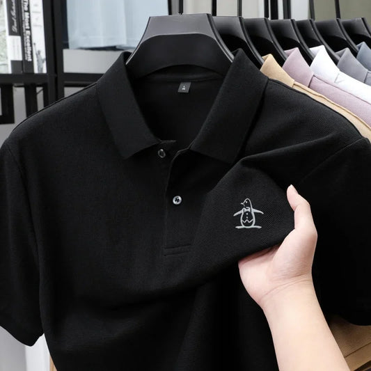 100% pure cotton summer new men's short sleeved polo shirt design high-end brand penguin embroidery business comfortable T-shirt