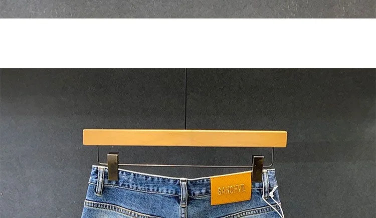 2025 Summer New Fashion Trend Printed Ripped Straight Stretch Jeans Men's Casual Loose Sports High Quality Denim Shorts 28-36