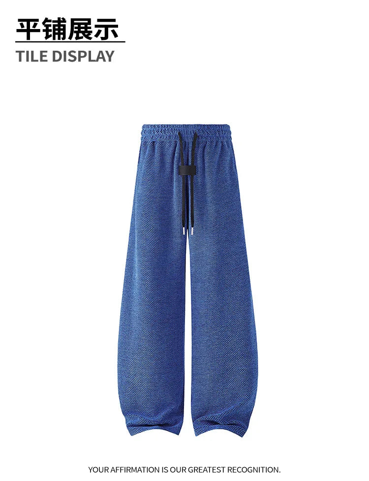 Men's Mesh Jogger Pants Wide Leg Drawstring Elastic Waist Baggy Curved Sweatpants Athletic  Relaxed Fit Casual Lantern Pants