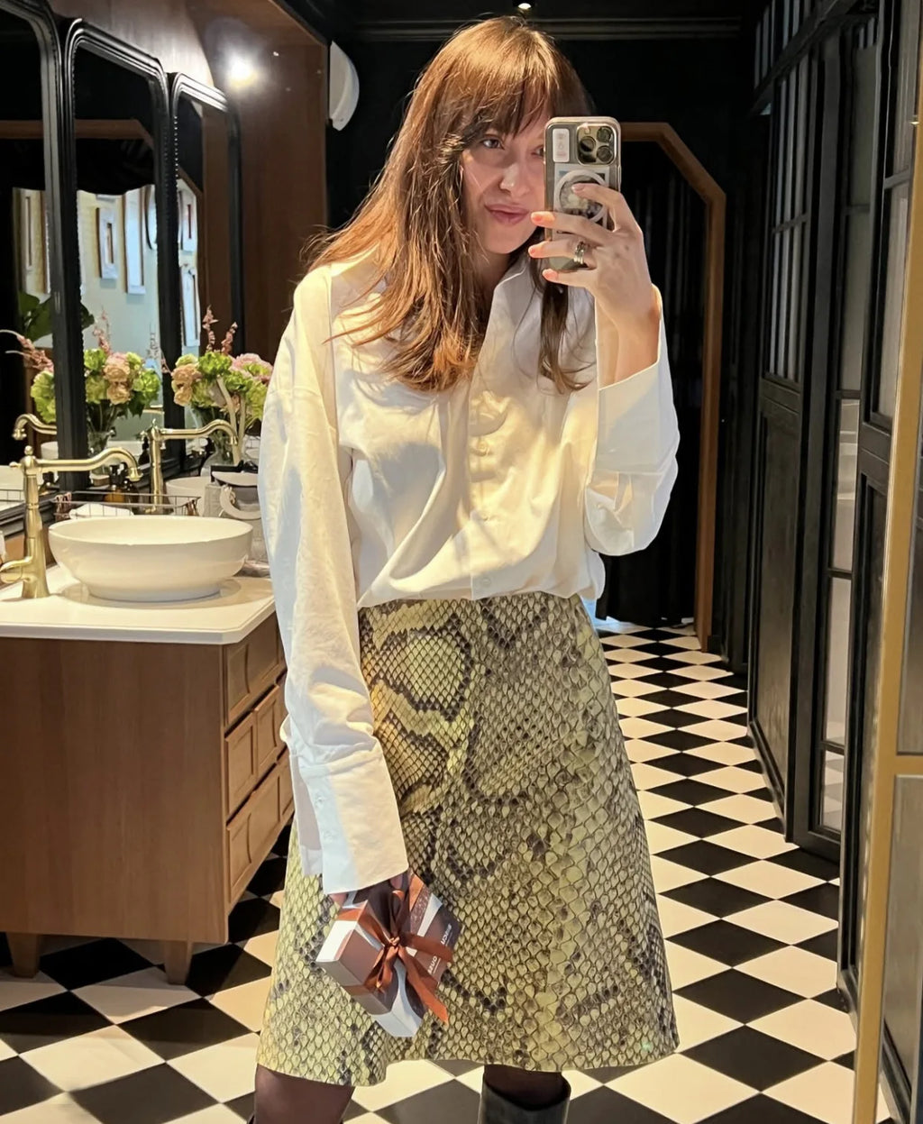 Tossy Snakeskin Printed Fashion Skirt Women's High Waist Slim Contrast Patchwork Commute Streetwear Female Vintage Y2k Skirt