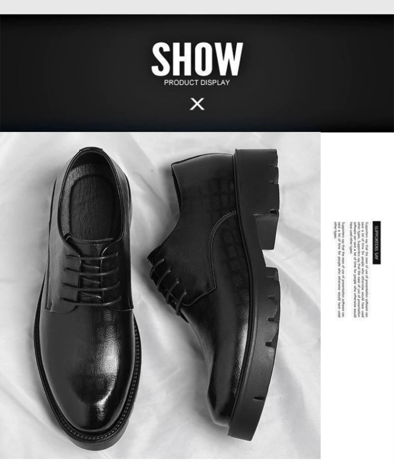 Men's Thick-Soled Low-Cut Business Formal Leather Shoes With Lace-Up Height Increase Groom's Wedding Shoes With Suit Shoes