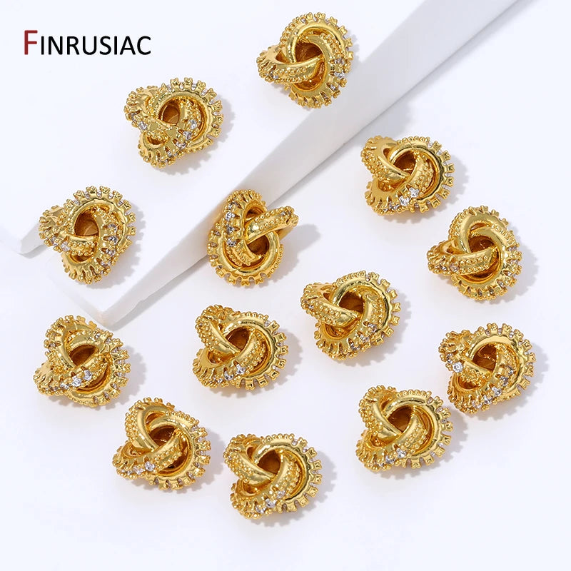 18K Gold Plated Brass With Zircon Round Twist Beads For Bracelets,Separator Bead,Spacer Beads For DIY Jewelry Making Accessories