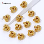 18K Gold Plated Brass With Zircon Round Twist Beads For Bracelets,Separator Bead,Spacer Beads For DIY Jewelry Making Accessories