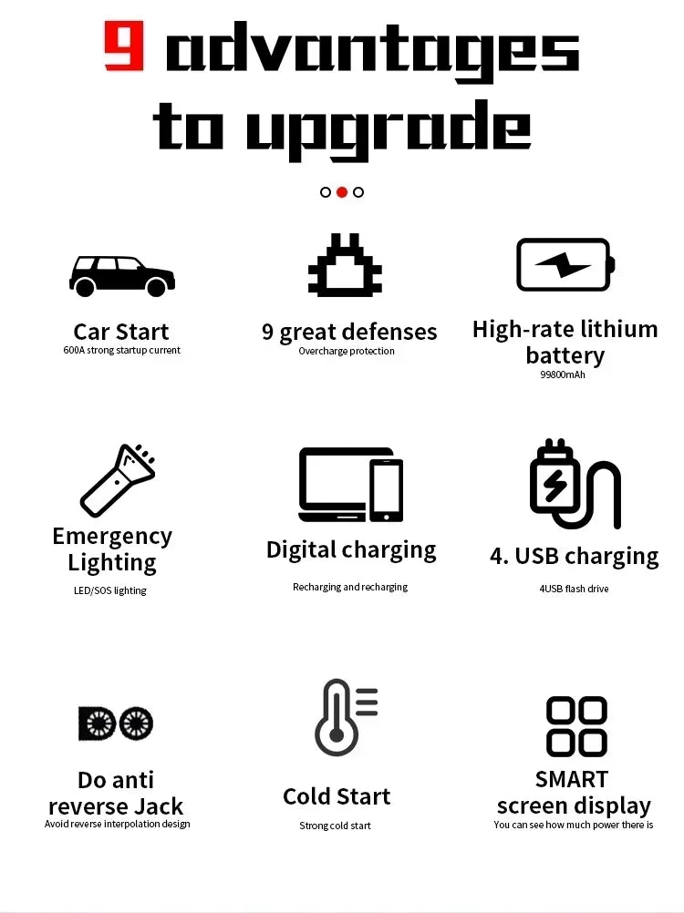 EAFC 12V Portable Car Jump Starter Power Bank with Battery Booster Charger Auto Emergency Start-up Lighting - Vehicle Starting D