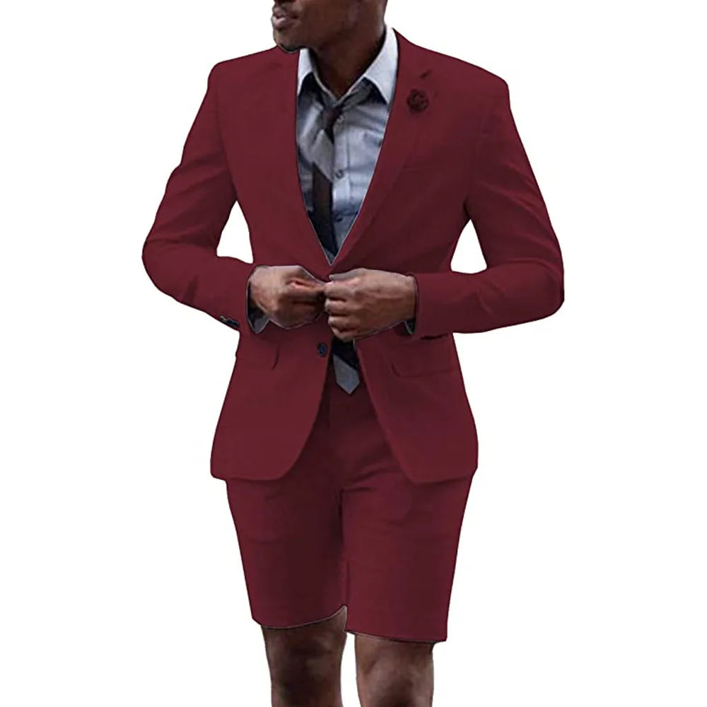 2 Pieces  Men's Casual Suit Single Breasting  Lapel Groomsmen with Short  for Wedding (Blazer+Pants)