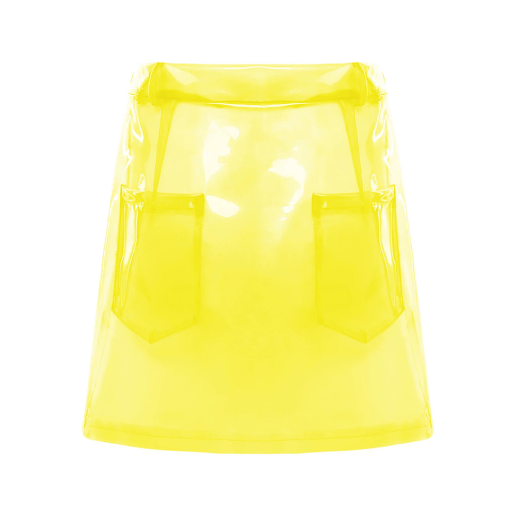 Transparent Pvc Disco Jazz Dance Bodycon Skirt for Women High Waist Pencil Miniskirt with Pockets See Through Cover Up Clubwear