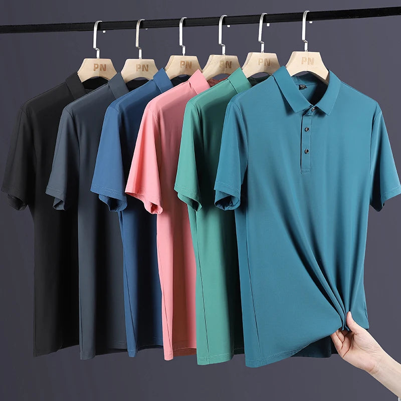 Summer Plus Size 7xl 8xl 9xl Polo Shirt Men Quick Dry Ice Silk Breathable Polo Men's Oversize Business Polo Shirt Brand Clothing