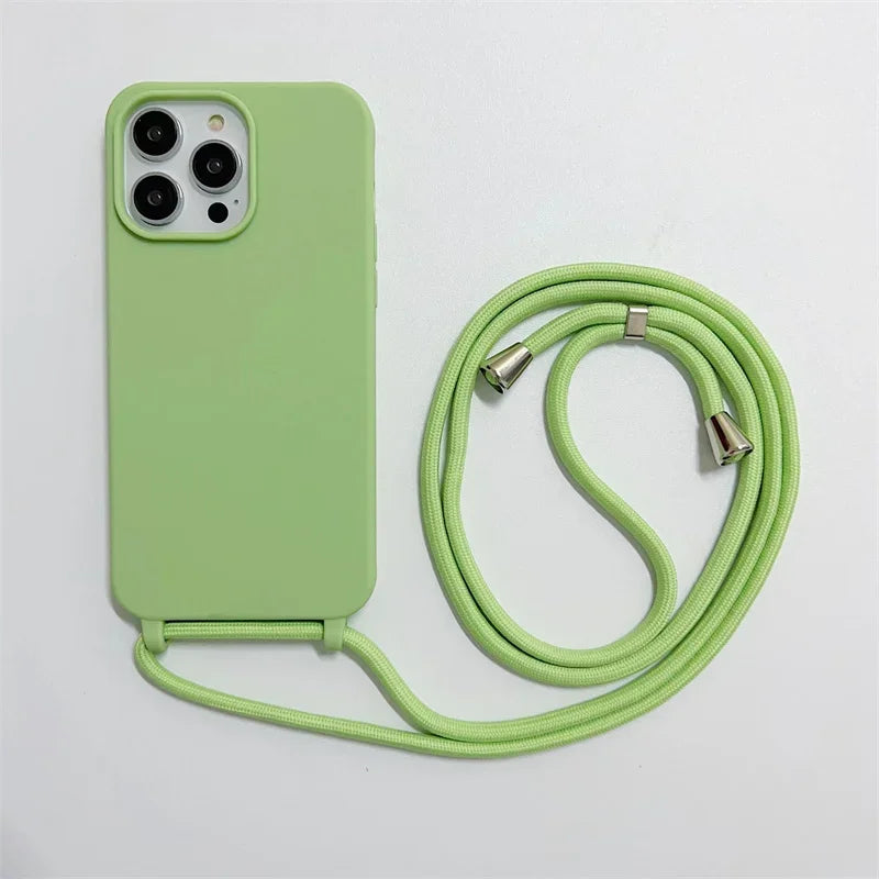 Crossbody Strap Lanyard Silicone Phone Case For iPhone 16 15 14 13 12 Mini 11 Pro Max Plus Candy Color Soft TPU Back Cover