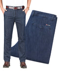 2026 Brand High Lyocell  Men's Fit Straight Lightweight Cotton Stretch Denim Business Casual High Waist Thin Light Grey Jeans