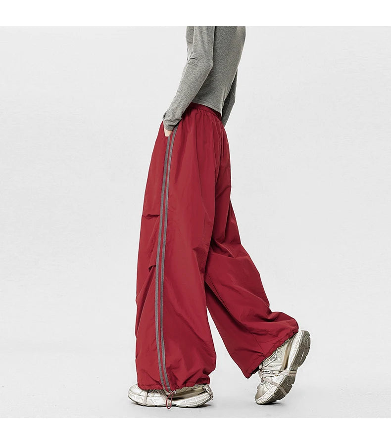 American Striped Quick - Drying Relaxed Pants for Men, Straight - Leg Wide - Leg Cargo Design Streetwear Couple's Work Trousers