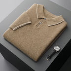 ZOCEPT 100% Cashmere Short Sleeve Sweater Autumn Winter New Casual Business Knitted Button-up Polo Collar Pullover for Men