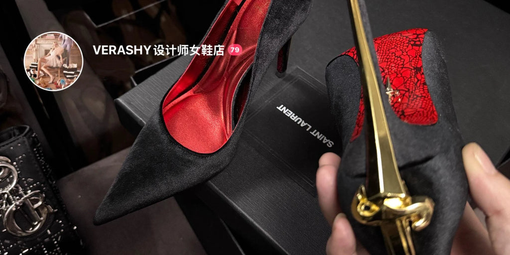 Red Bottom Metal Wand Sexy Sword Pointed Toe Thin Heel Evening Single High Heel Printed Bottom Comfortable Wear Ultra High Heels