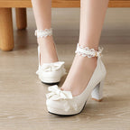 Summer 2025 Ladies Heels Platform Cute Bow Lace Princess Mary Jane Lolita Shoes Party High Heel Buckle Women Pumps Girls Sweet 8