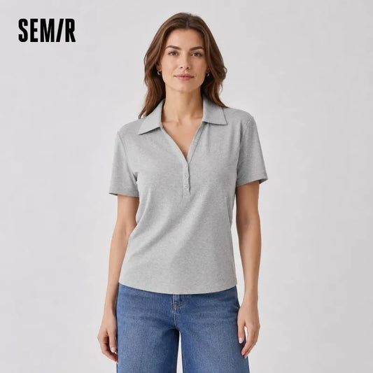 Semir Women Polo Shirt Short Length Ruched Slim Fit Standard Shoulder Cool Feeling 2026 Summer Temperament Versatile Fashion Top