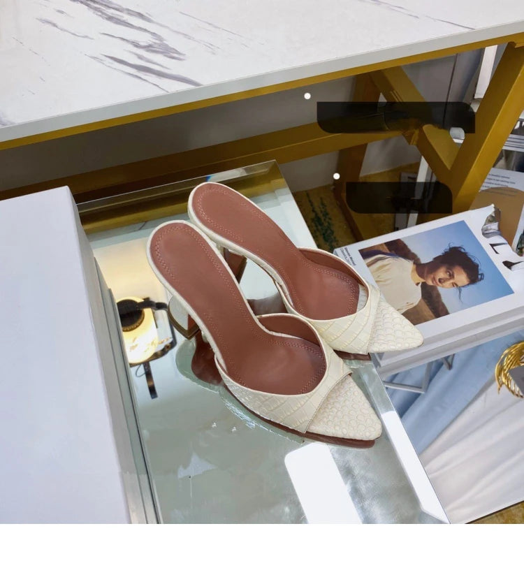 Europe and The United States 2023 Summer New Fish Mouth Shallow Mouth Half Slippers High Heels Women