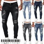 2023 Fashion Street Style Ripped Skinny Jeans Men Vintage wash Solid Denim Trouser Mens Casual Slim fit Black Blue denim Pants