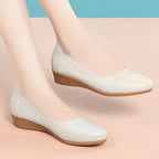Women Fashion Light Weight Wedge Heel Comfort Spring Autumn Shoes Casual Sweet  Black Leather Soft Bottom Flat Shoes