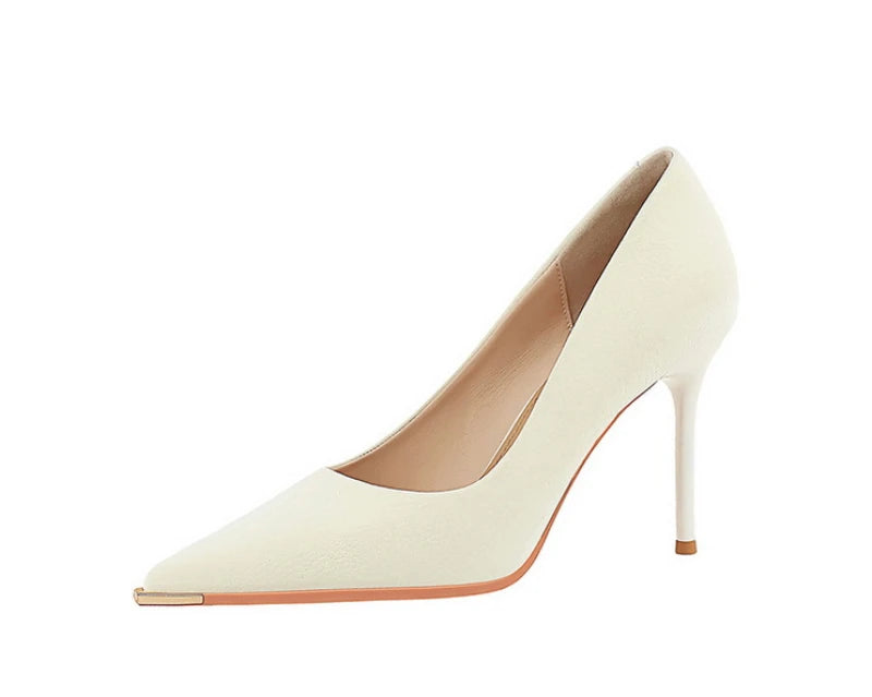 Banquet Fashion Metal Toe High Heels Women's Pointed Toe Shallow Mouth Thin Heels Women's Shoes Temperament Single Shoes
