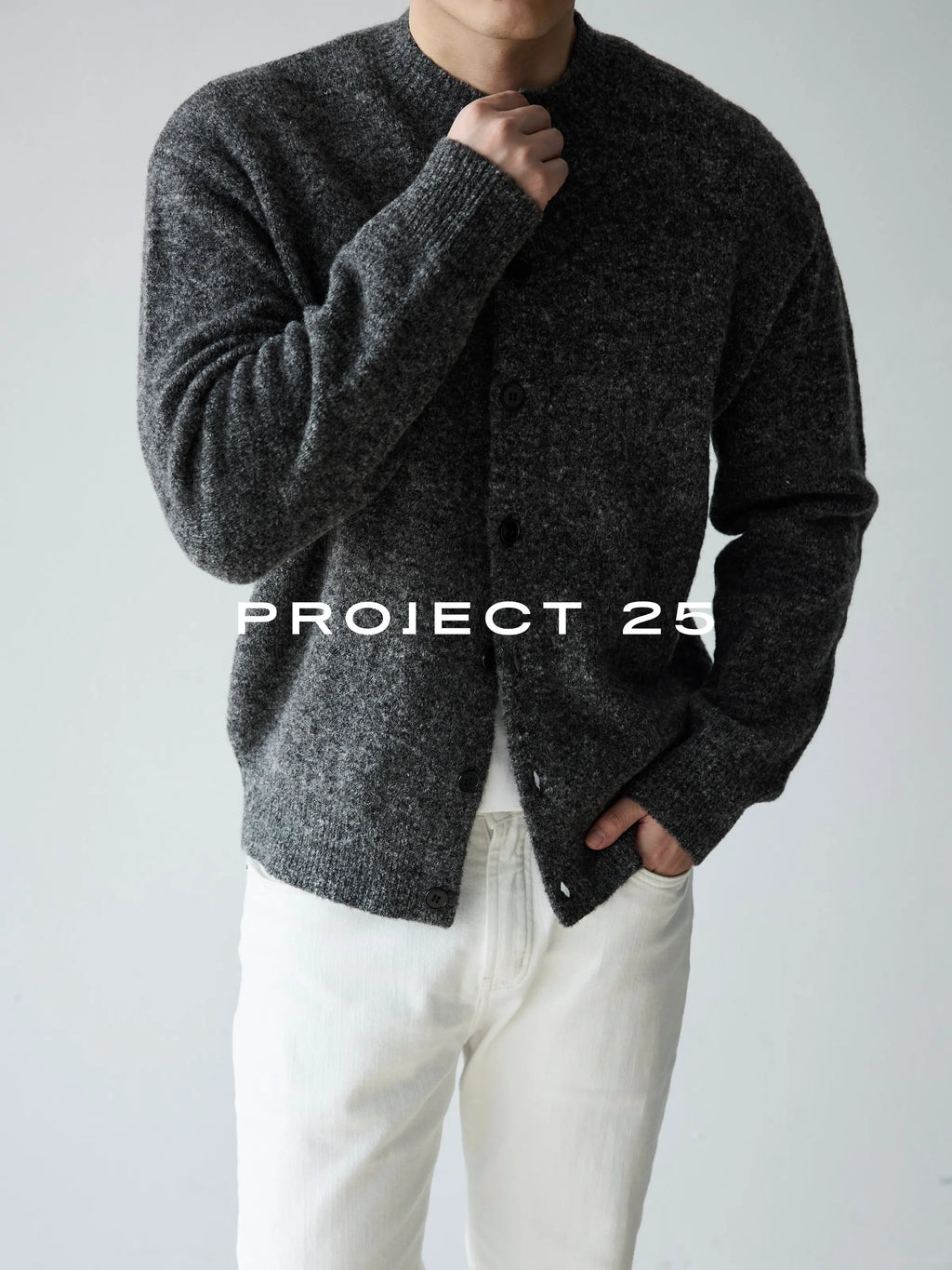 PROJECT 25 Men's Vintage Melange Wool Cropped Button-Down Cardigan – Relaxed Fit Heathered Knit Sweater