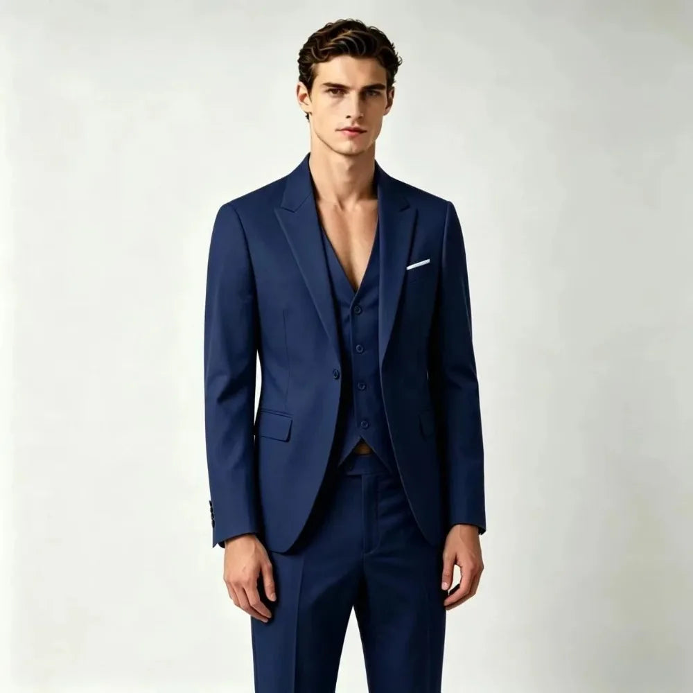 Men's 2 Piece Suit Set Solid Color Elegant Wedding Formal Business Dress Blazer Vest Pants Classic Tuxedo for Party Groomsmen