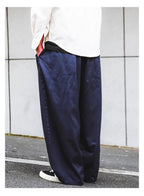 Solid Color Wide Leg Cargo Pants Mens Baggy Pleated Streetwear Elastic Waist Casual Loose Trousers Men