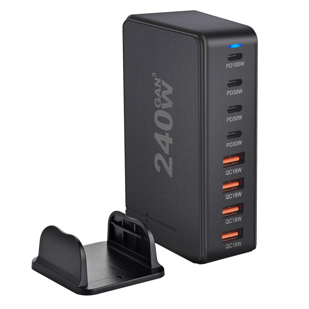 240W GaN desktop charger with 8 USB-C ports, supports PD 3.0 fast charging and is compact & portable