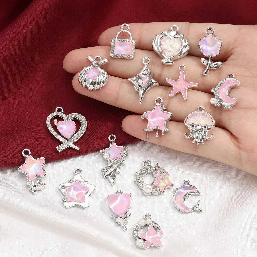 10pcs Mix Gothic Charms Pendants Crystal Glass Heart Dangle Charms Hang Ornament for DIY Keychain Necklace Jewelry Making