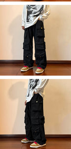 Cargo Pants Multi-pockets Tooling Pant Harajuku Men's Vintage Loose Wide Leg Pants Streetwear Casual Hip-hop Mopping Trousers