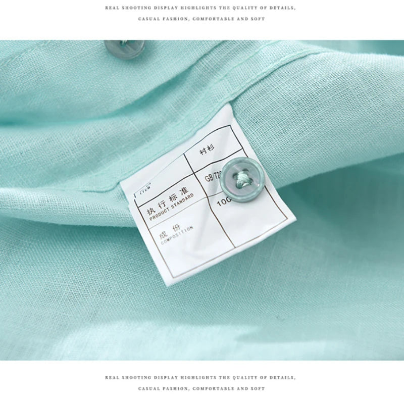 100% Linen Short Sleeve Shirt for Men Breathable Summer Casual Top Minimalist Loose Fit Button-Up Shirt  Natural Wrinkle Texture